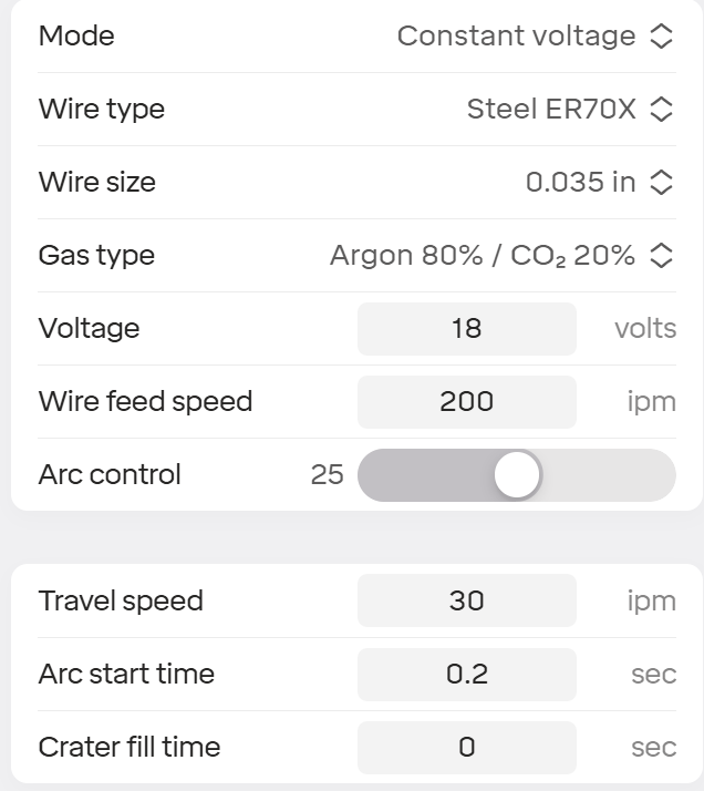Weld Parameters Interface